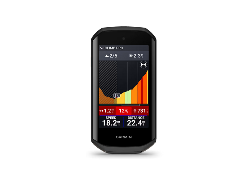 Garmin Edge 1050 GPS cycling computer displaying ClimbPro ascent planning and climbing metrics