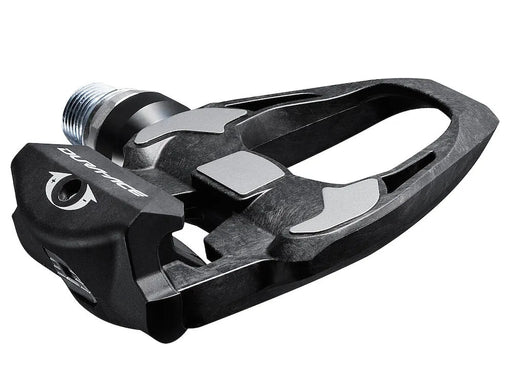 Black bicycle pedal with a white background