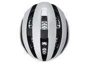 Silver and black helmet on a white background