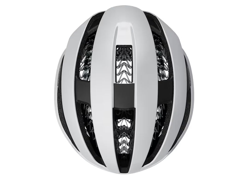 Silver and black helmet on a white background