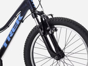 Close-up of a Trek bicycle wheel on a white background