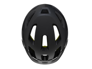 Black helmet with yellow accents on a white background
