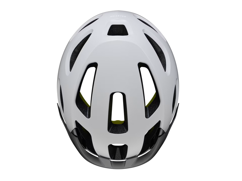 White helmet with black accents on a transparent background
