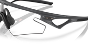 Black sunglasses with a reflective lens on a white background
