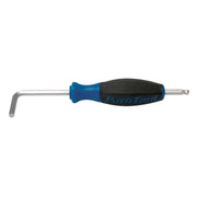 Hex key wrench with black and blue handle on a white background
