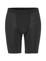 Black Craft Everyday Bike Liner Shorts, front view with Craft branding on the elastic waistband and stitched leg cuffs