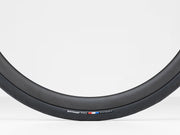 Bicycle wheel with Bontrager logo on a white background