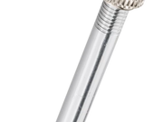 Close-up of a metallic pen on a white background