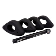 Product shot of four JetBlack Freedom Rocker Feet with the pump on a white background, no packaging included.