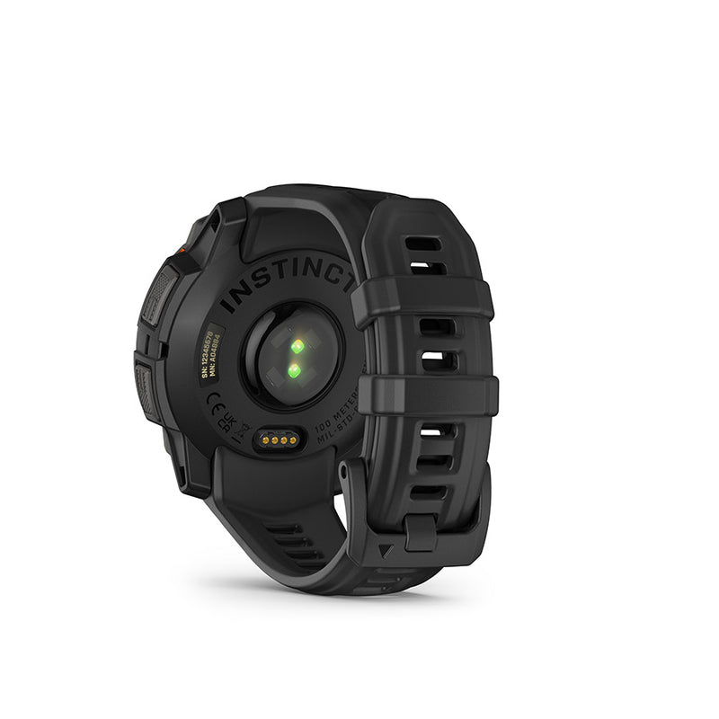 Black Garmin Instinct smartwatch on a white background