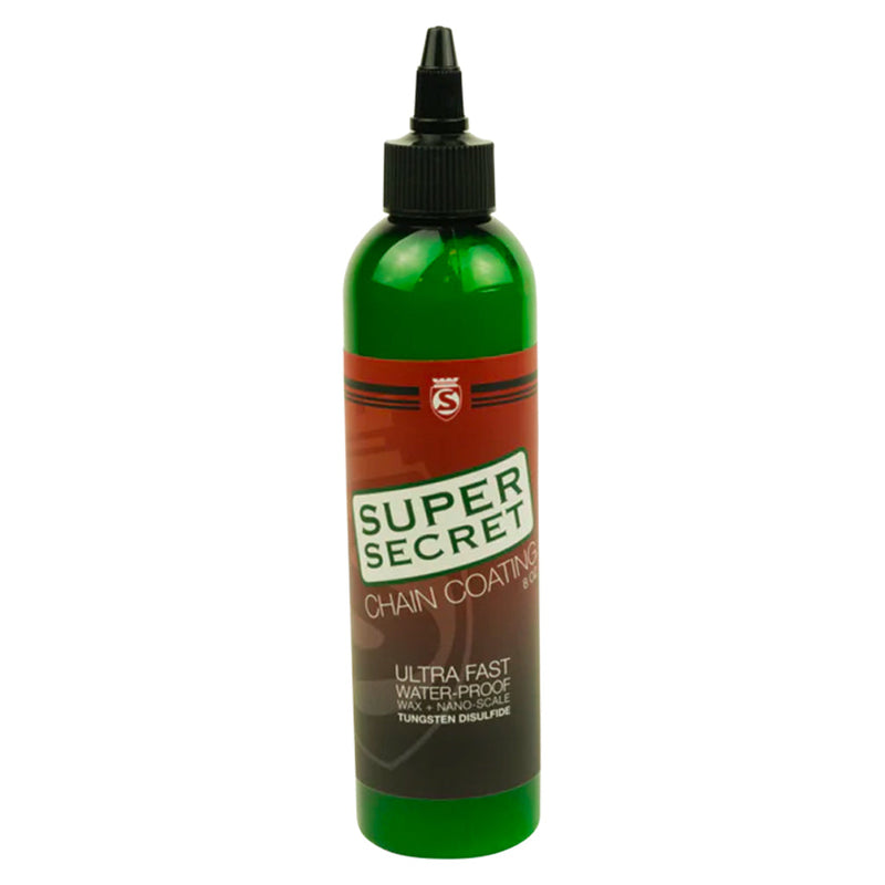 Bottle of Super Secret chain coating on a white background, 8oz