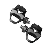 Pair of black bicycle pedals on a white background