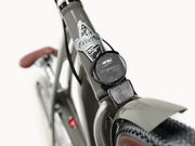 Close up of head frame with Electra badge (Electra Loft Go! 7D EQ Step-Over) on grey bike