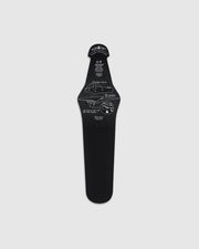 Revese Side of Mud Guard - Black with white text and graphics on a light gray background