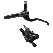 Shimano bicycle brake lever and caliper on a white background