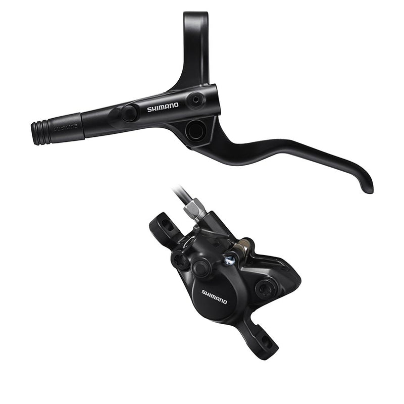Shimano bicycle brake lever and caliper on a white background