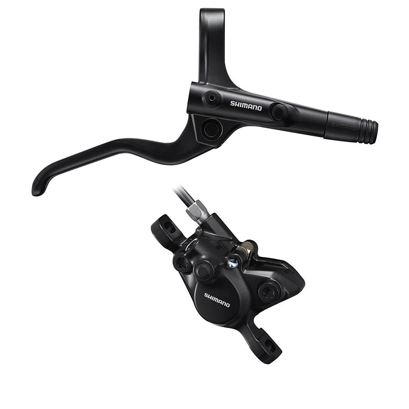 Shimano bicycle brake lever and caliper on a white background