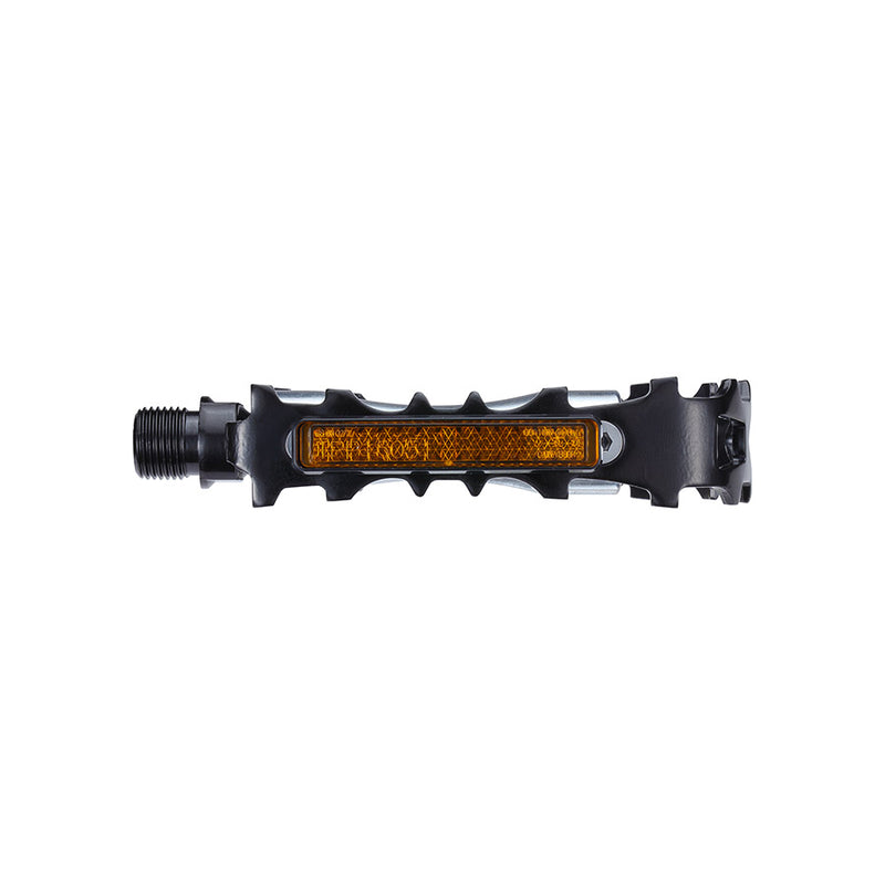 Bicycle pedal with orange reflector on a white background