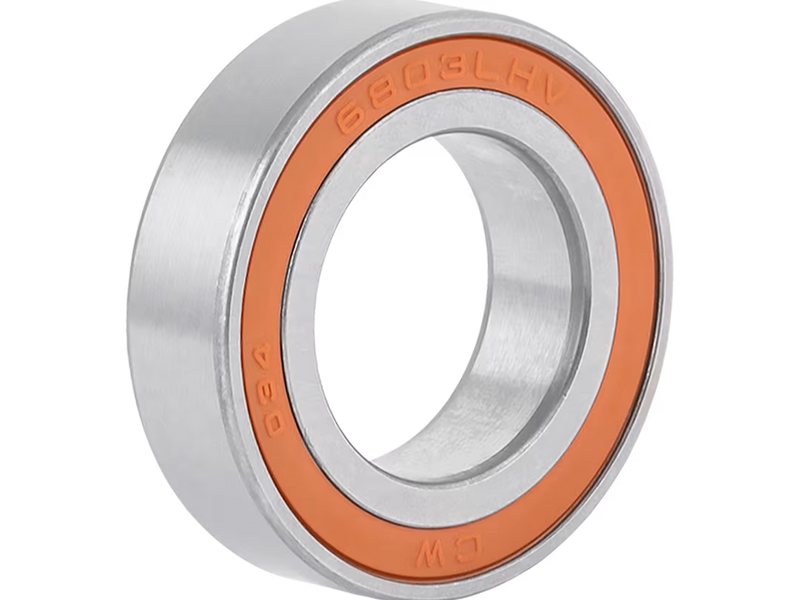 A silver metal bearing with a bright orange inner ring, shown on a clean white background.