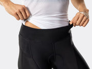 Close-up of the Bontrager Anara women's cycling shorts waistband, showing the wide comfort waistband, supportive stretch fabric, and ergonomic seam placement for lasting riding comfort.
