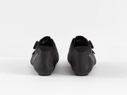 Rear view of paired black Bontrager Circuit road shoes highlighting heel counter structure, ankle collars, and rear pull tabs