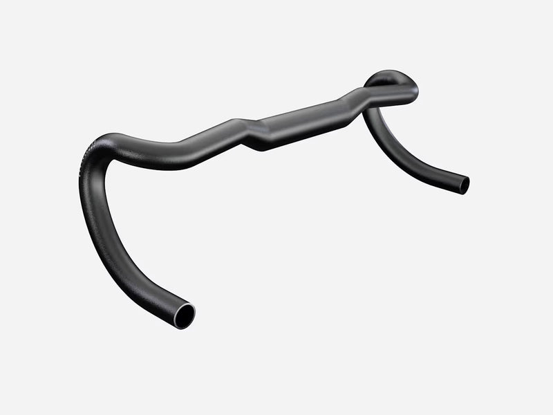 A black drop handlebar with a matte finish, shown against a plain light gray background.