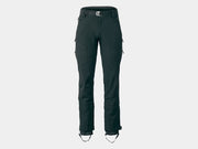 Bontrager OMW softshell pant in black, front view with zippered pockets, waist belt, and elastic leg gaiter