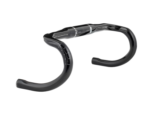 Product image of the Bontrager Pro IsoCore VR‑CF Road Handlebar shown in a 3/4 angle facing right, with its compact‑flare carbon shape visible against a white background.