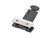 A black plastic mounting bracket with a silver metal plate secured by two screws, shown on a plain white background.