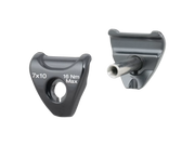 Two gray metal components with text on a white background