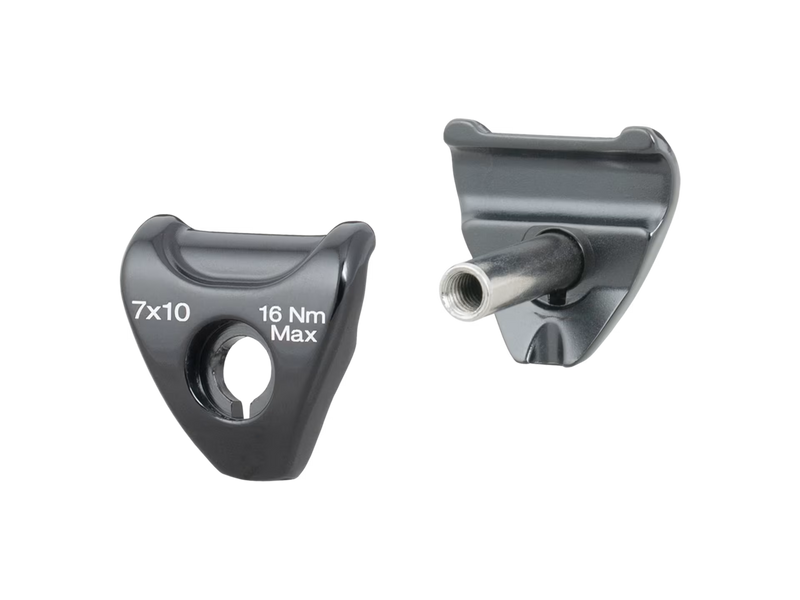 Two gray metal components with text on a white background