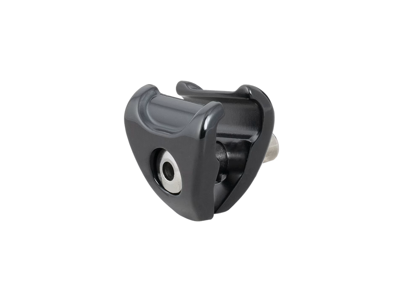 Black metal clip on a white background