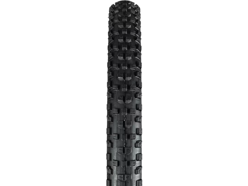 Close-up of a black tire tread pattern on a white background