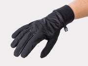 Bontrager Circuit Women's Windshell Cycling Gloves, black glove showing the Windshell backhand with textured fabric on a white background