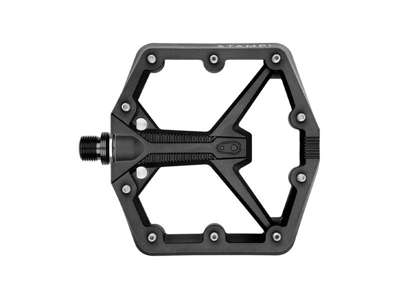 A black bicycle pedal with a hexagonal frame and open structural design, shown from a top-down perspective on a white background.