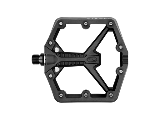 A black bicycle pedal with a hexagonal frame and open structural design, shown from a top-down perspective on a white background.