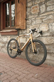 Orca M30ILTD PWR in Metallic Gold finish leaning against a brick wall