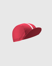 Red cap with a white stripe on a light gray background