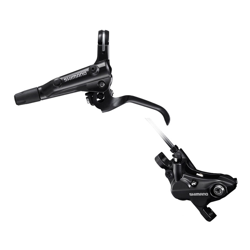 Shimano bicycle brake lever and caliper on a white background