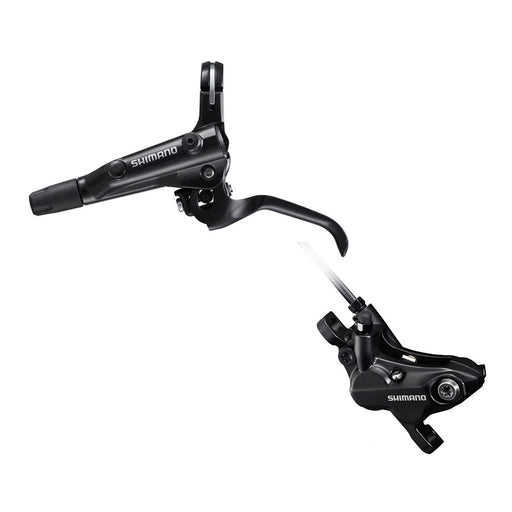 Shimano bicycle brake lever and caliper on a white background
