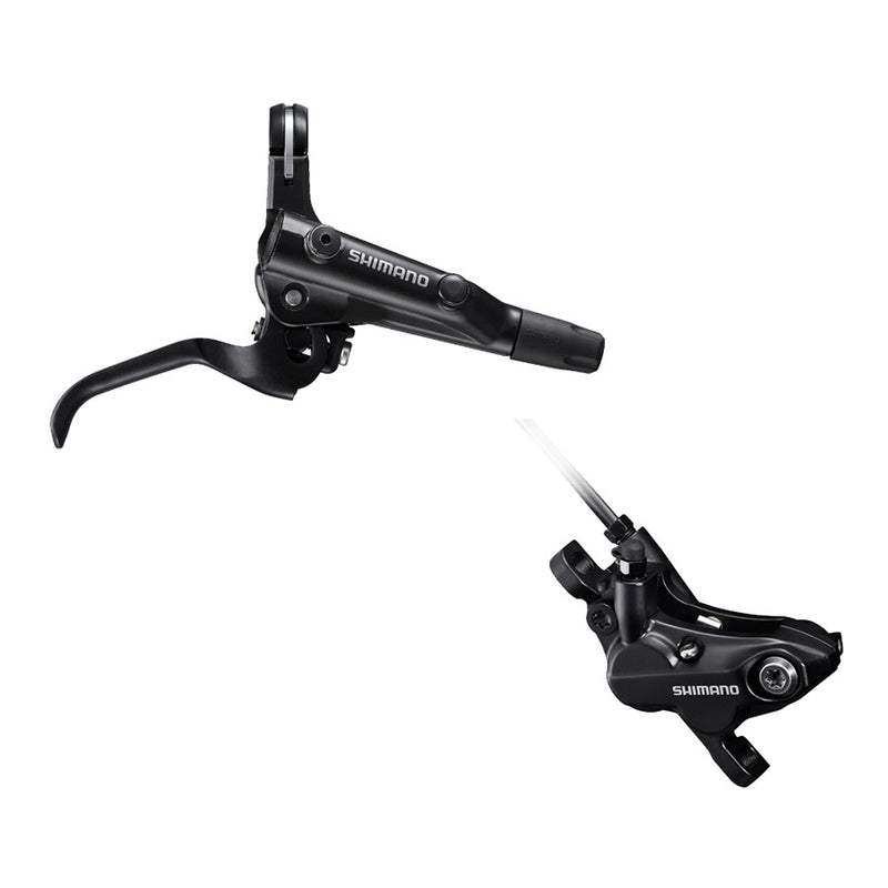 Shimano bicycle brake lever and caliper on a white background