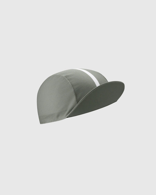 Gray cap with a white stripe on a light gray background