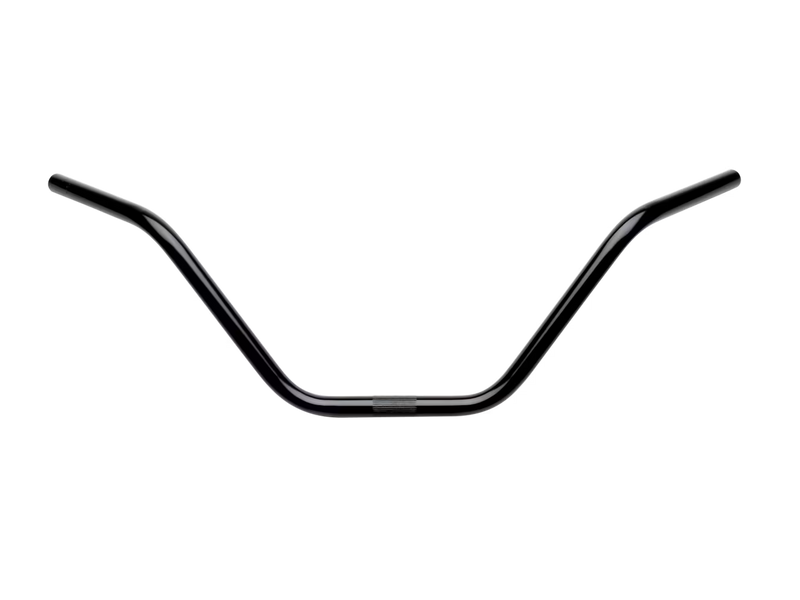 A black metal handlebar for bikes shown against a plain white background.