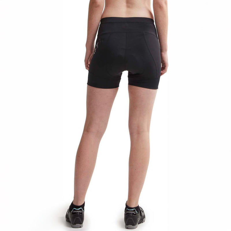 Craft Essence Hot Pants W black women’s cycling shorts shown from the back, highlighting the two waistband panels, rear stitching and subtle Craft logo.