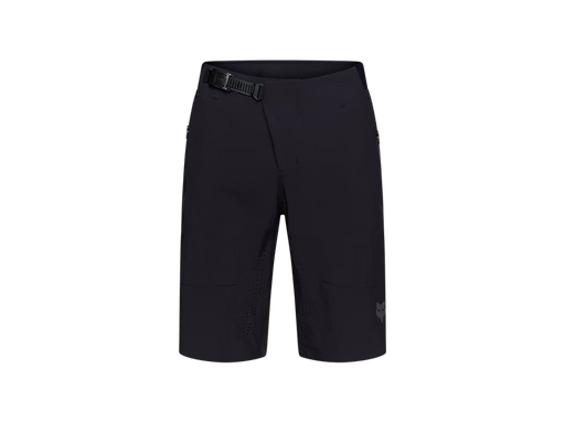 Black technical outdoor shorts with a black belt, shown on a plain white background.