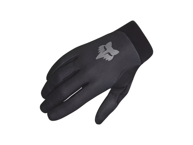 Product image of the Fox Racing Gloves in black, with the Fox Racing "Fox" Logo on it.