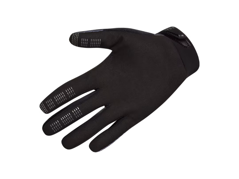 Product image of the Fox Racing Gloves in black, with the Fox Racing "Fox" Logo on it.  Front hand with visible grip.