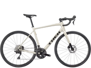 White bicycle with black components on a white background