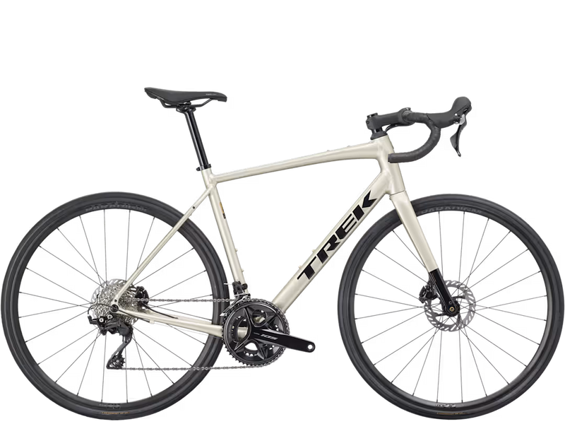 White bicycle with black components on a white background