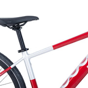 Close-up of the red Ebgo Modal Sport TB frame, showing the Ebgo logo and saddle.